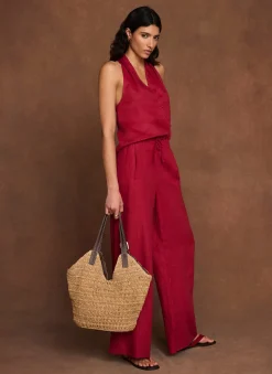 Sale Linen Drawstring Wide Leg Trousers Wide Leg Trousers|Trousers