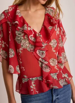 Discount Printed Ruffle Blouse All Tops|Tops