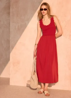 Outlet Scallop Trim Midi Dress Summer Dresses|Midi Dresses