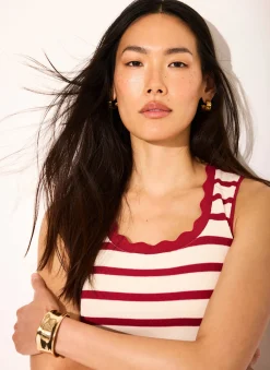 Hot Stripe Scallop Trim Vest T-Shirts|T-Shirts