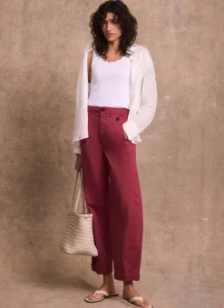 Hot Red Washed Barrel Leg Chino Trousers Trousers
