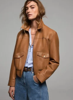 New Leather Collared Bomber Jacket Jackets|Leather & Suede Jackets