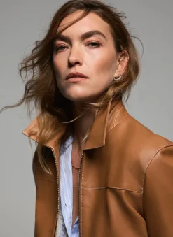 New Leather Collared Bomber Jacket Jackets|Leather & Suede Jackets