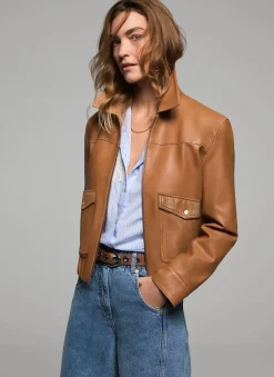 New Leather Collared Bomber Jacket Jackets|Leather & Suede Jackets