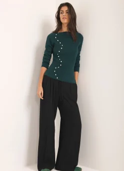 New Teal Cotton Blend Button Detail Jumper Jumpers|Jumpers & Cardigans