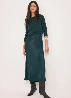 Online Teal Layered Satin Midi Dress Midi Dresses