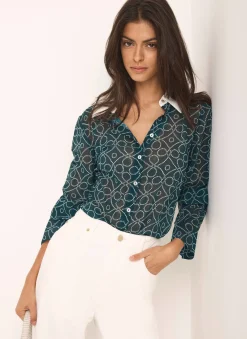 Outlet Teal Printed Sheer Shirt Shirts & Blouses