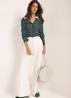Outlet Teal Printed Sheer Shirt Shirts & Blouses
