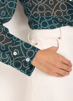 Outlet Teal Printed Sheer Shirt Shirts & Blouses