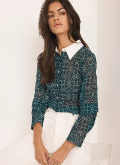 Outlet Teal Printed Sheer Shirt Shirts & Blouses