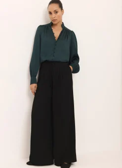Clearance Teal Satin Long Sleeve Blouse Shirts & Blouses