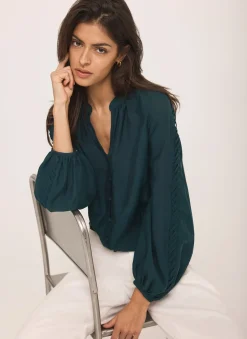 Sale Teal Whipstitch Detail Blouse Shirts & Blouses