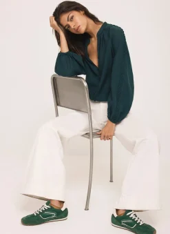 Sale Teal Whipstitch Detail Blouse Shirts & Blouses