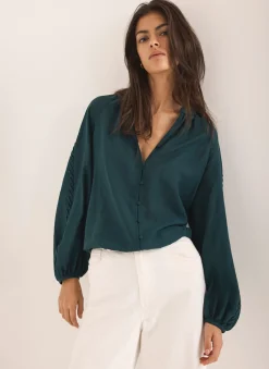 Sale Teal Whipstitch Detail Blouse Shirts & Blouses