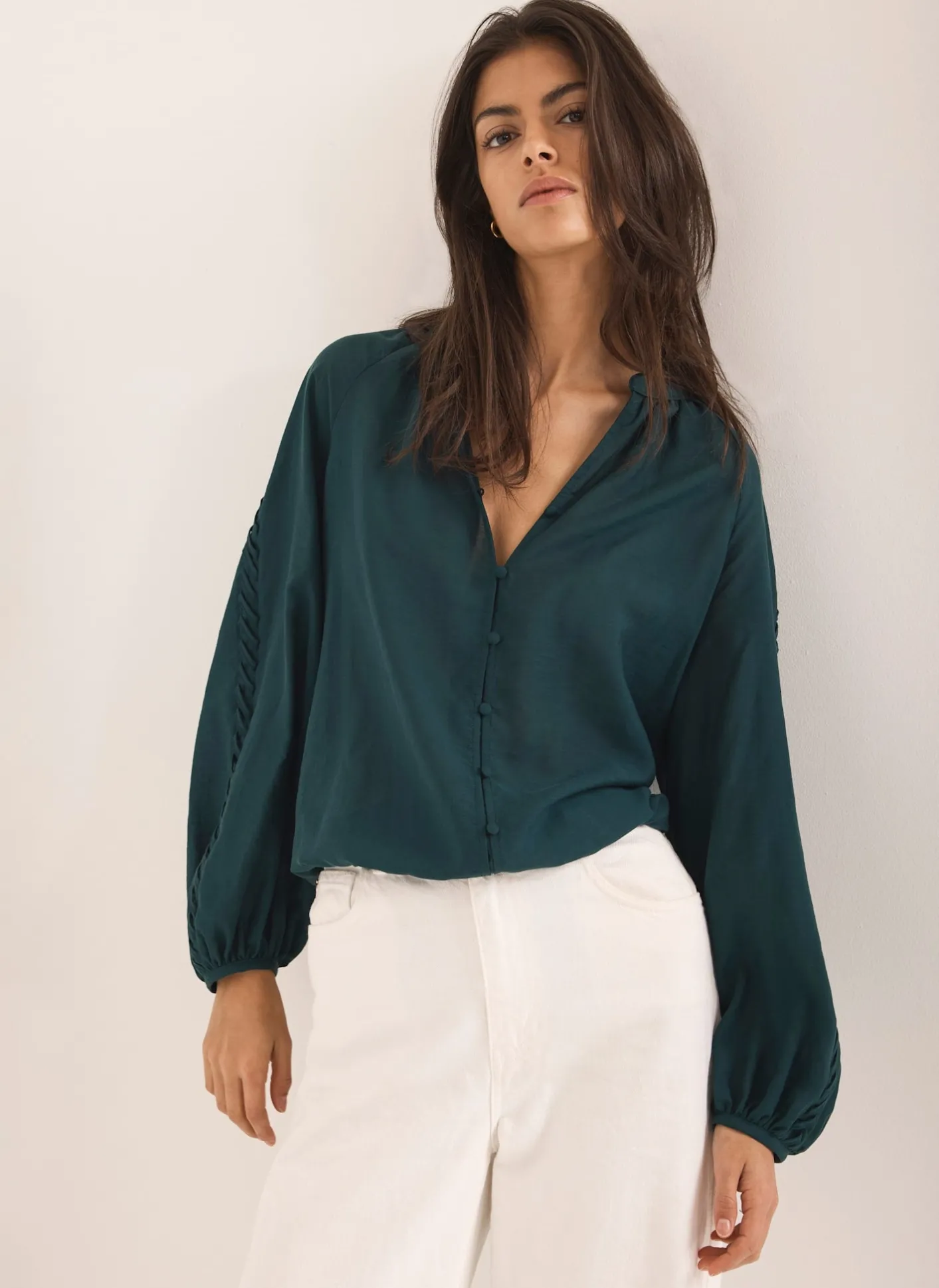 Sale Teal Whipstitch Detail Blouse Shirts & Blouses