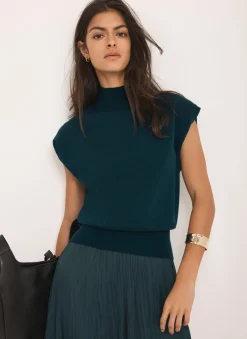 New Teal Wool Blend Sleeveless Knit Top Knitted Tops|Knitted Tops