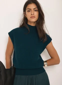 New Teal Wool Blend Sleeveless Knit Top Knitted Tops|Knitted Tops