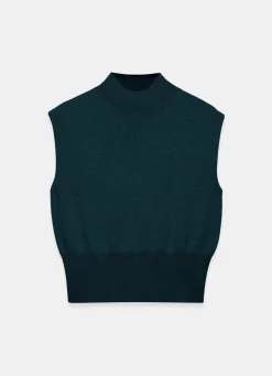 New Teal Wool Blend Sleeveless Knit Top Knitted Tops|Knitted Tops