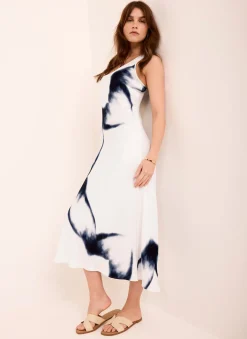 New White Abstract Print Midi Dress Midi Dresses|Printed Dresses