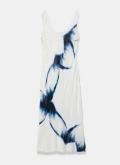 New White Abstract Print Midi Dress Midi Dresses|Printed Dresses