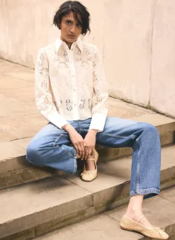 Sale White Broderie Cropped Shirt Shirts & Blouses
