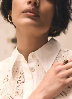 Sale White Broderie Cropped Shirt Shirts & Blouses
