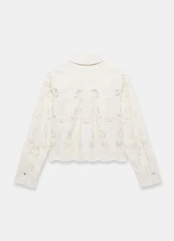 Sale White Broderie Cropped Shirt Shirts & Blouses