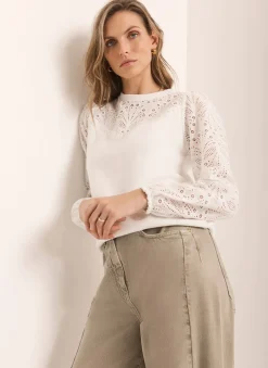 Sale White Cotton Blend Broderie Sweatshirt Sweatshirts|Sweatshirts