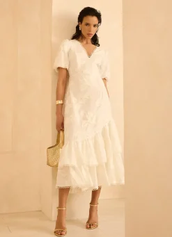 Hot White Cotton Blend Floral Maxi Dress Occasion Dresses|Occasion Dresses