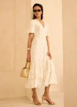 Hot White Cotton Blend Floral Maxi Dress Occasion Dresses|Occasion Dresses