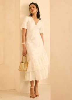Hot White Cotton Blend Floral Maxi Dress Occasion Dresses|Occasion Dresses