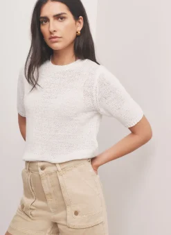 Hot White Cotton Blend Knit Top Knitted Tops|Knitted Tops