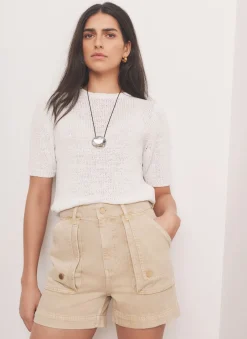 Hot White Cotton Blend Knit Top Knitted Tops|Knitted Tops
