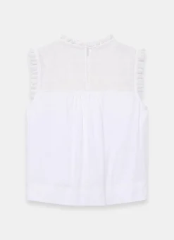 Online White Cotton Blend Lace Applique Top All Tops|Tops