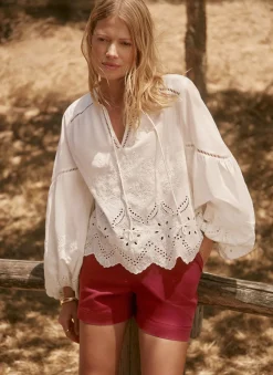 New White Cotton Broderie Blouse Shirts & Blouses