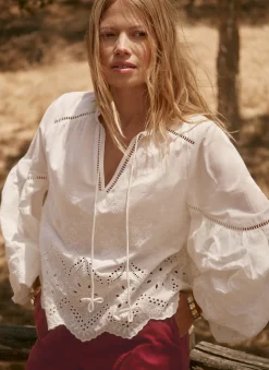 New White Cotton Broderie Blouse Shirts & Blouses