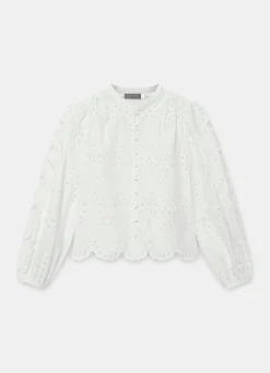 Outlet White Cotton Broderie Detail Blouse Shirts & Blouses