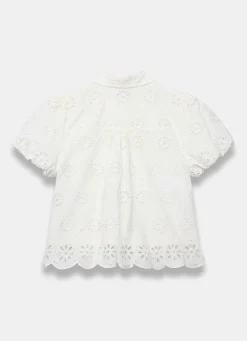 Clearance White Cotton Broderie Detail Shirt Shirts & Blouses
