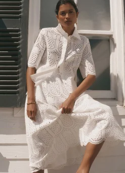 Best White Cotton Broderie Midi Skirt Midi Skirts|Skirts