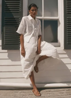 Best White Cotton Broderie Midi Skirt Midi Skirts|Skirts
