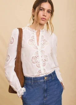 Hot White Cotton Embroidered Blouse Shirts & Blouses