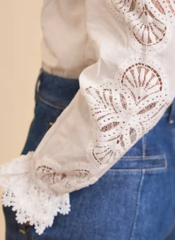 Hot White Cotton Embroidered Blouse Shirts & Blouses