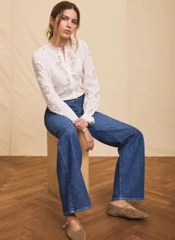 Hot White Cotton Embroidered Blouse Shirts & Blouses