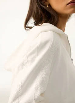 Sale White Cotton Lace Hoodie Sweatshirts|Sweatshirts