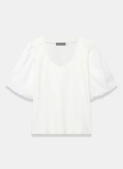 Hot White Cotton Puff Sleeve Top All Tops|Tops