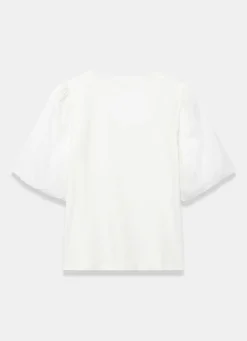 Hot White Cotton Puff Sleeve Top All Tops|Tops
