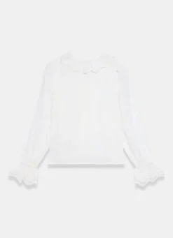 Hot White Cotton Ruffle Trim Blouse Shirts & Blouses|All Tops