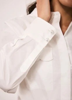 Discount White Cotton Scallop Detail Shirt Shirts & Blouses