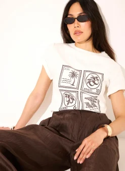 White Cotton Stamp Graphic T-Shirt T-Shirts|T-Shirts