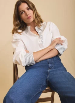 Outlet White Cotton Stripe Detail Cropped Shirt Shirts & Blouses
